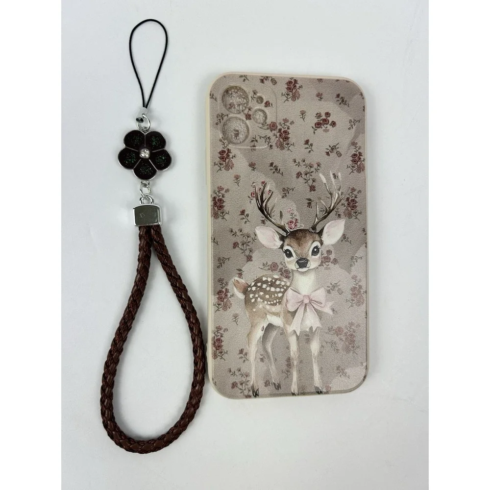 Hongli Deer Pattern Fitted Case for iPhone 11 with Brown Lanyard, Plastic
